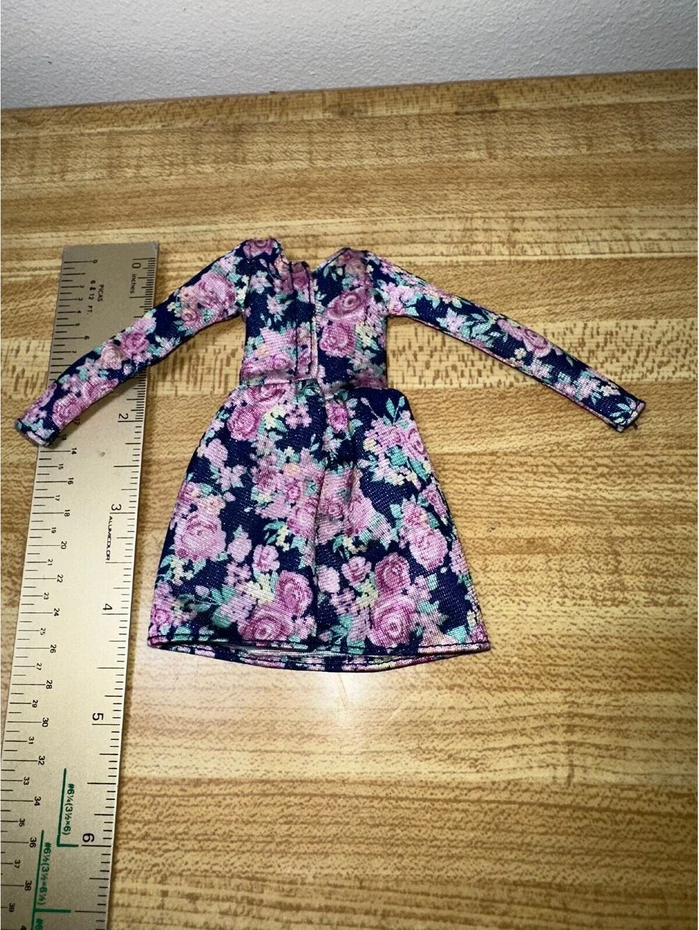 Barbie Doll Floral Long Sleeve Dress in Purple and Blue, Size Small, Very Good